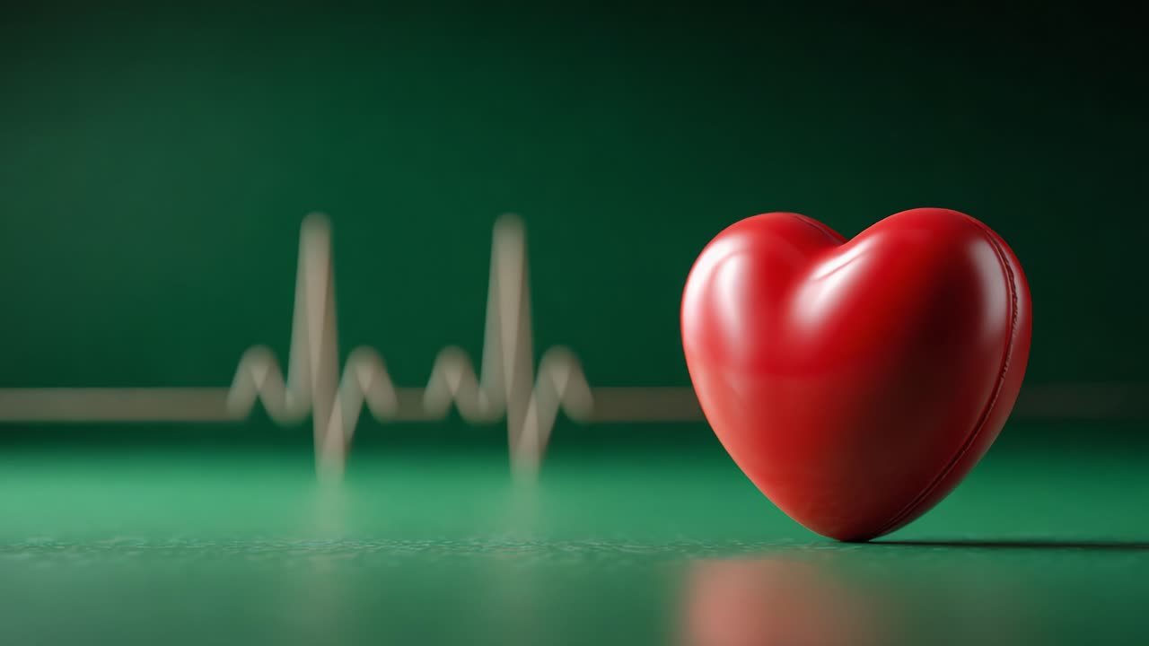 A Symbol of Life and Emotion: A Heart Icon on a Green Background with an Electrocardiogram Line Representing Vital Signs and Health Connection