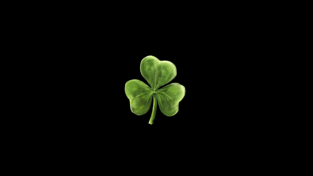 Animated Green Shamrock Rotating on Black Background