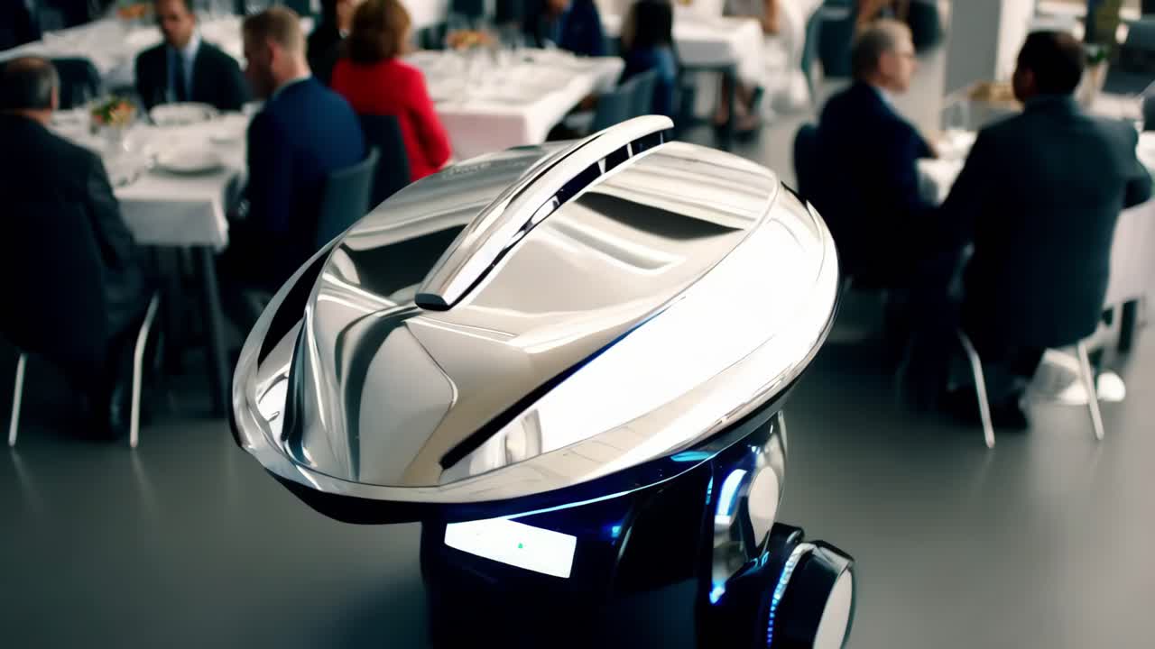 비즈니스 이벤트에서 저녁 식사를 제공하는 로 웨이터