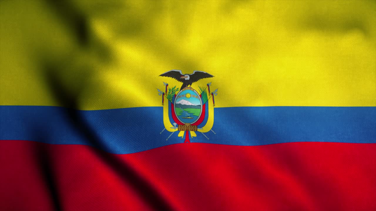 Bandiera dell'Ecuador che sventola al vento. Bandiera nazionale dell'Ecuador. Animazione in loop continuo del simbolo dell'Ecuador. 4K