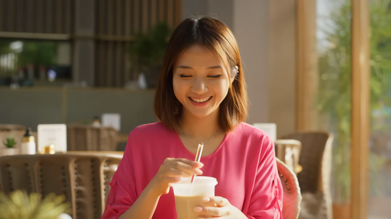 Seorang wanita minum bubble tea