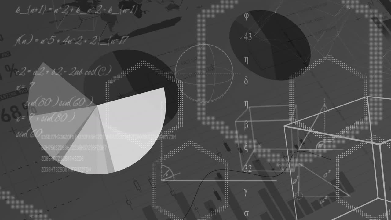 gráficos y símbolos matemáticos sobre un fondo gris