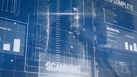 animation of statistics and financial data processing over modern building