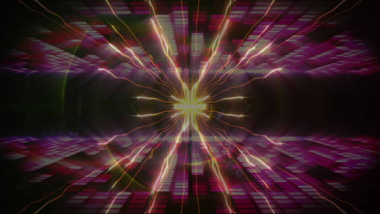 Animazione di punti luminosi e scie di luce con equalizzatore musicale grafico in movimento