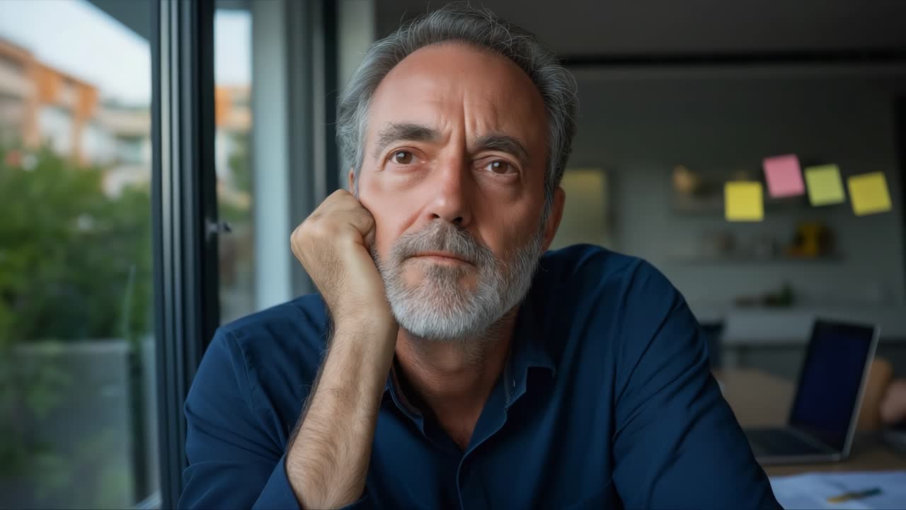 Thoughtful elderly man looking outside window
