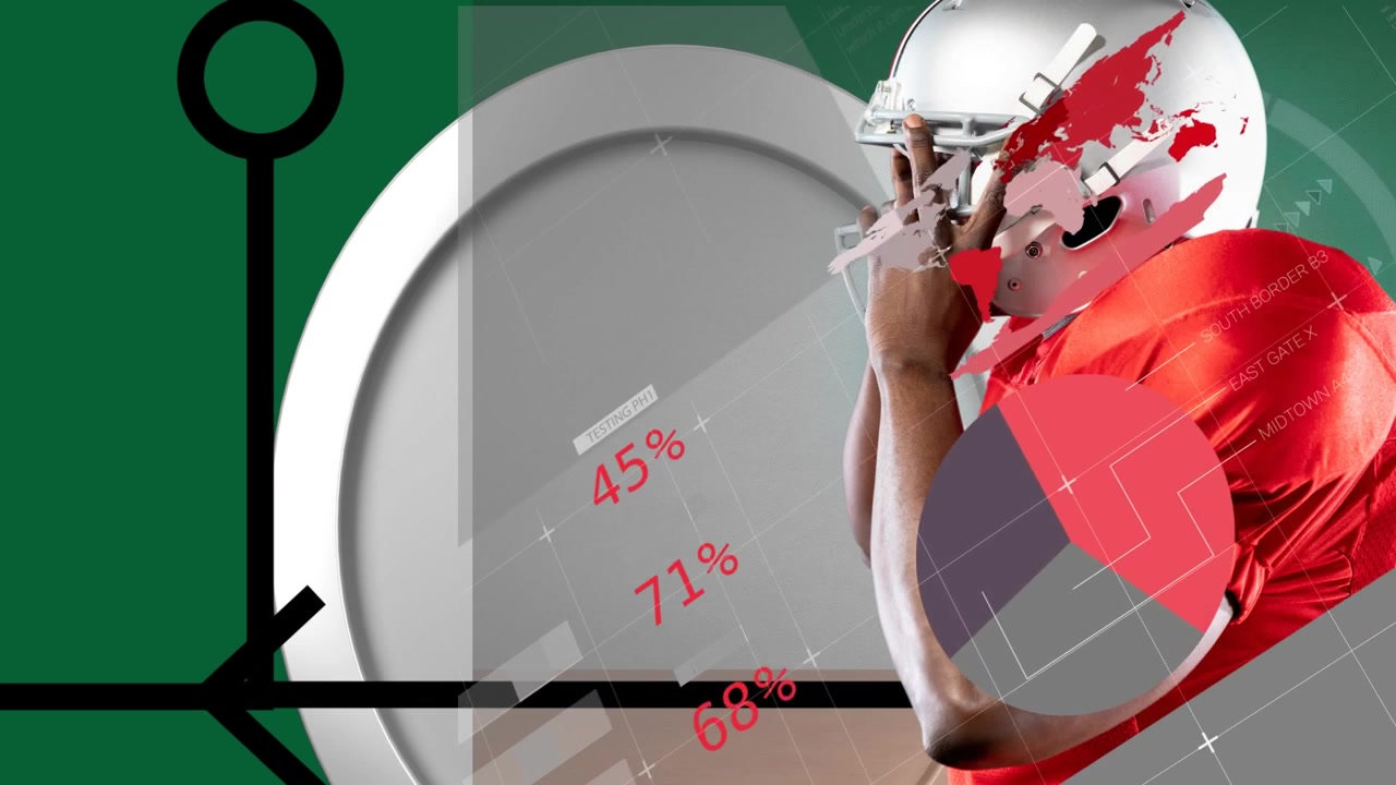 Animation of data processing over caucasian male rugby player