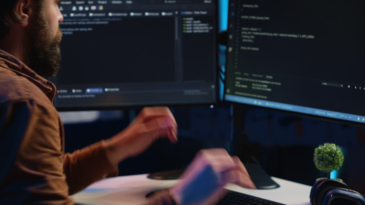 ingeniero informático deliberando formas de solucionar errores mientras desarrolla código