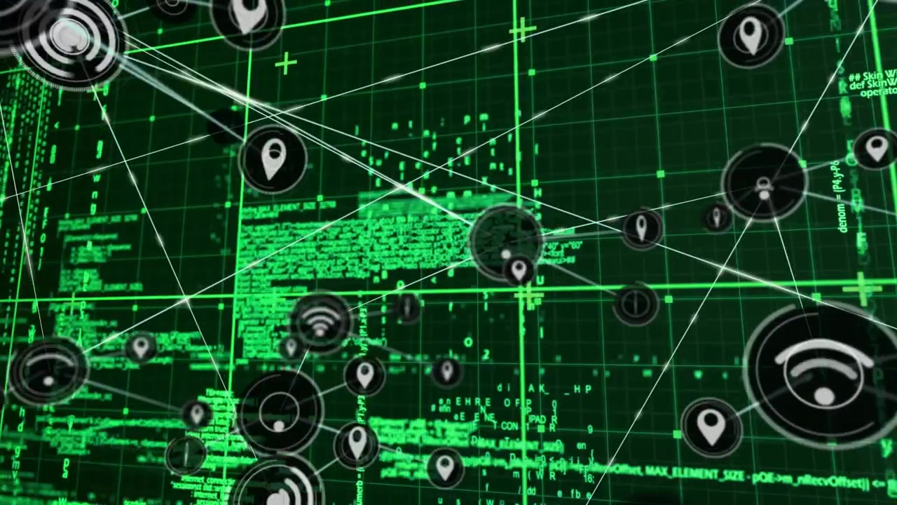 Central hub pulsing, nodes spawning and linking across green grid, visualizing network activity