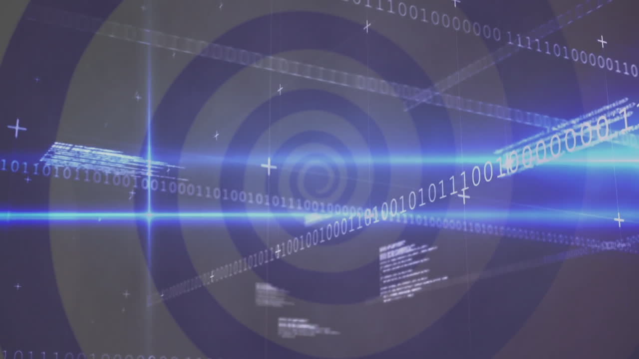 Forming digital vortex, binary code and data streams in blue animation tones