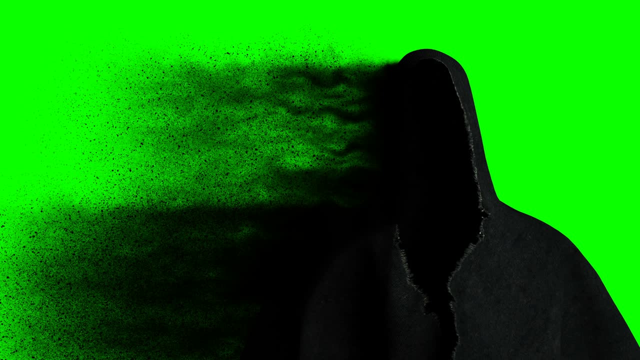 Scary, fear ghost with dark particles. Realistic green screen 4k animation.