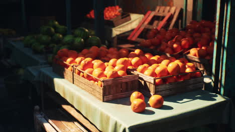 fresh oranges and watermelons at an outdoor market stall