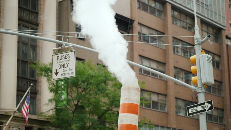 Recognizable Striped Tube From Which Steam Comes In New York One Of The Symbols Of The City Is Steam