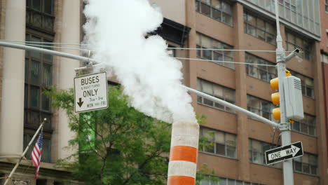 recognizable striped tube from which steam comes in new york one of the symbols of the city is steam