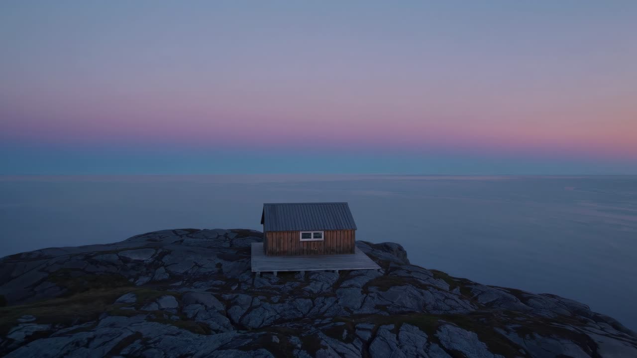 Solitary Cabin on a Clifftop at Dawn/Dusk