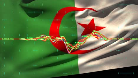 animation of data processing over flag of algeria