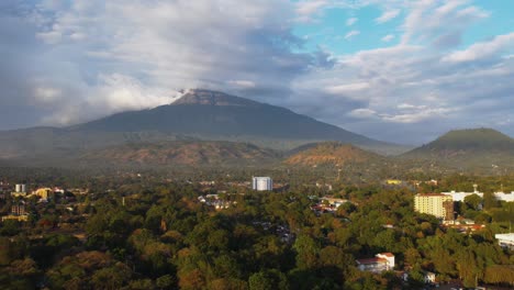 Aerial-view-of-the-mount-meru-in-Arusha-city,-Tanzania