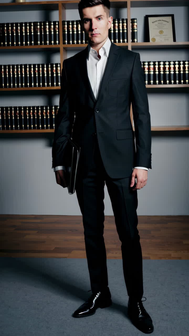 Businessman in a black suit in an office