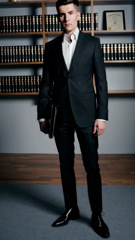 businessman in a black suit in an office