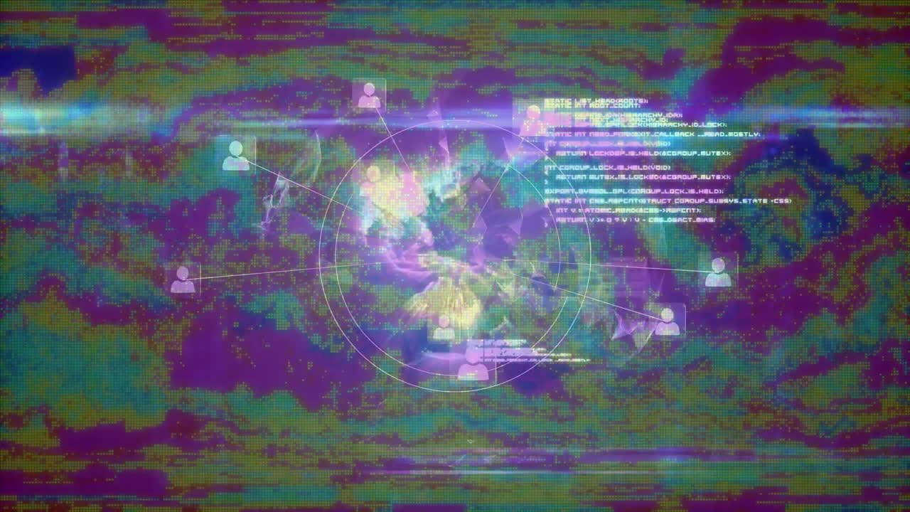 animación de la pantalla con procesamiento de datos red global e iconos en rayas en bucle sin costuras