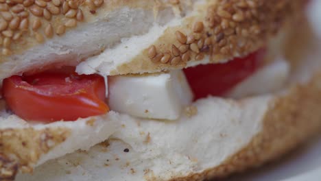 close-up of a fresh sandwich with tomato and cheese