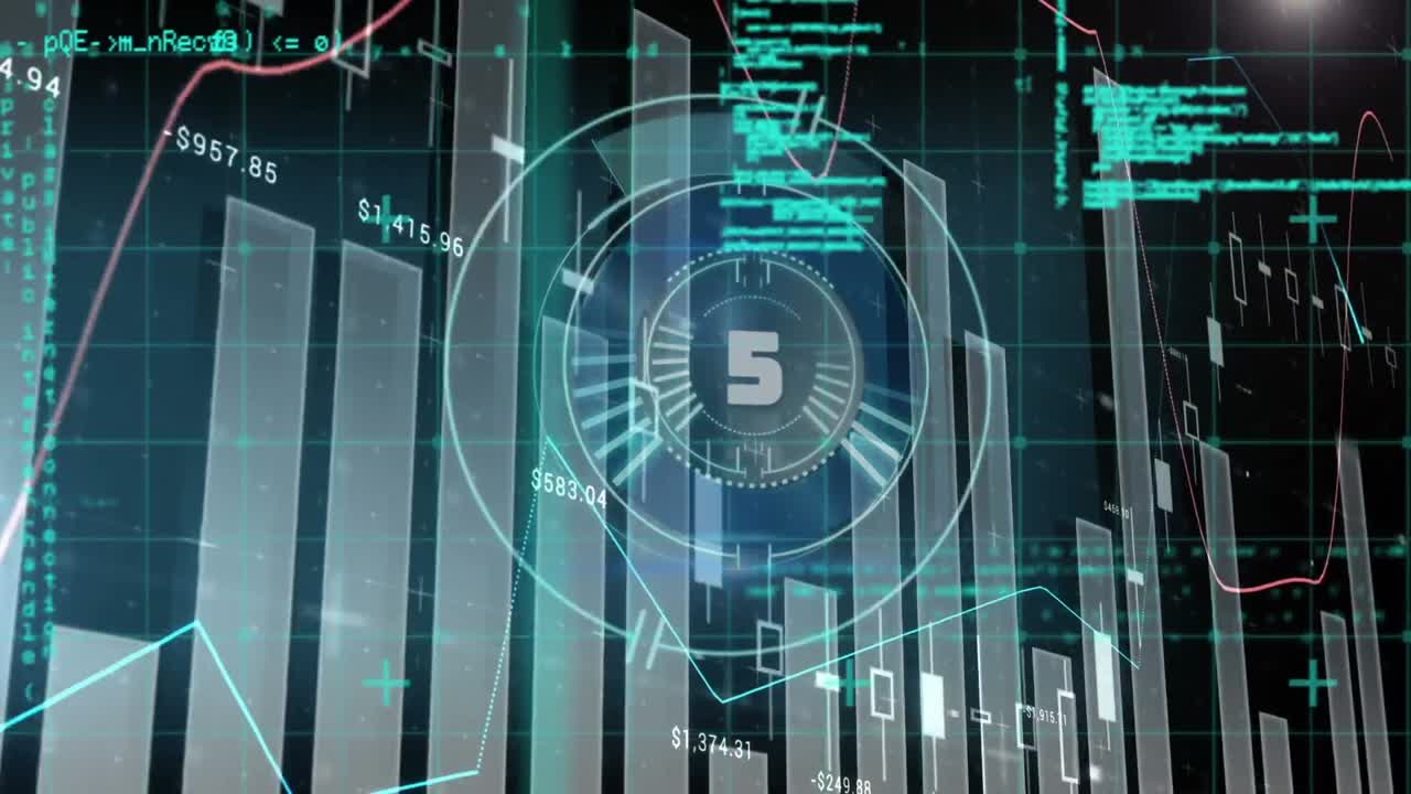 animación del procesamiento de datos financieros a través del escaneo de alcance con cuenta atrás
