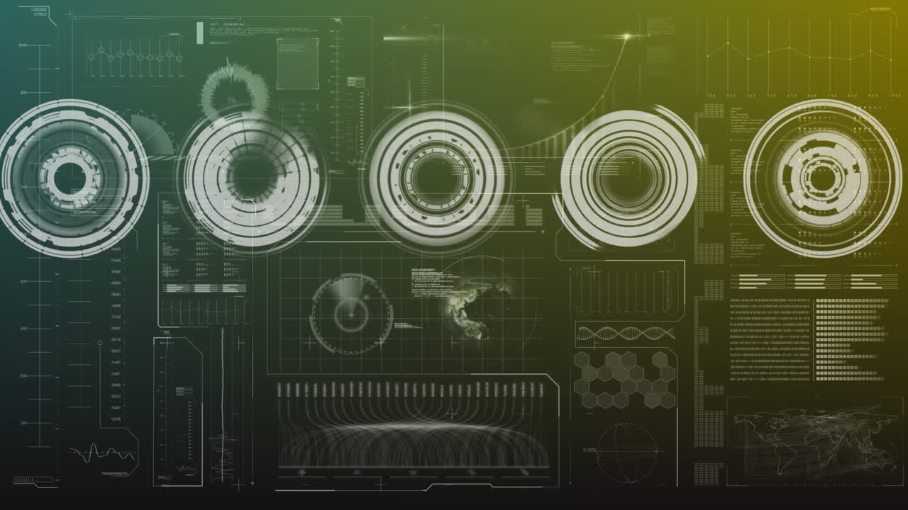 Animation of digital data processing over dark background