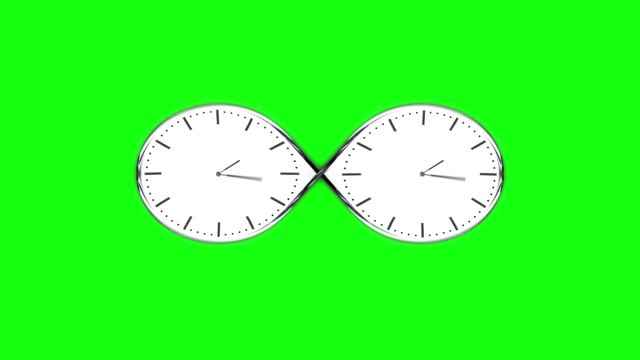 Infinity symbol made from timelapse clocks on green screen