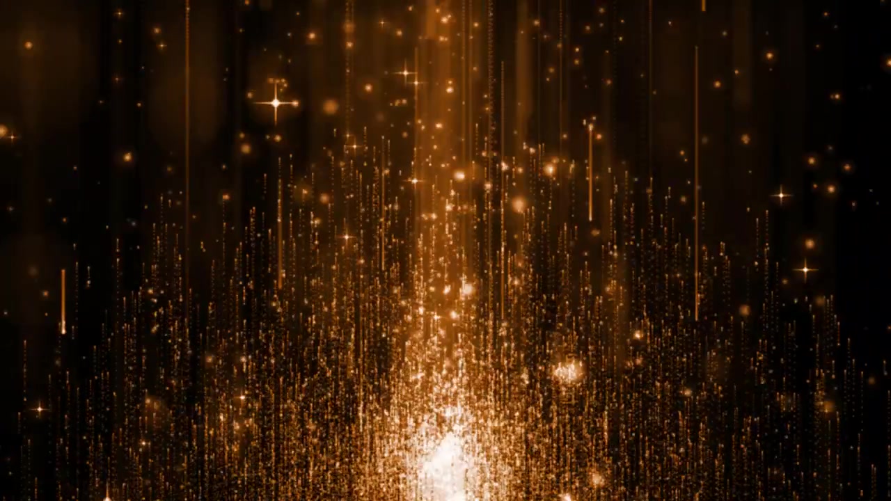 Particelle Dorate Astratte che si Innalzano su Sfondo Scuro.