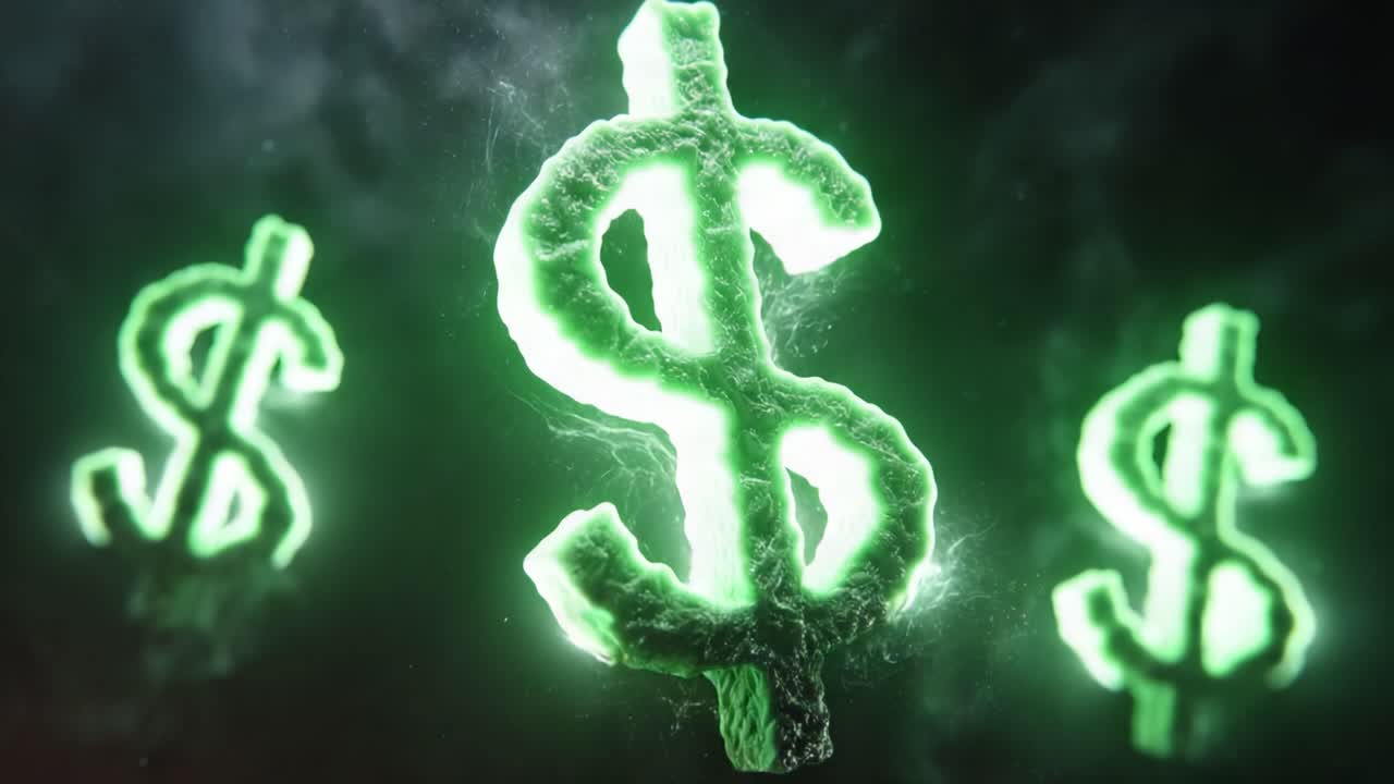 Una visualizzazione accattivante della ricchezza: Simboli dinamici del dollaro verdi in volute eteree simili a fumo, che rappresentano valore e prosperità finanziaria