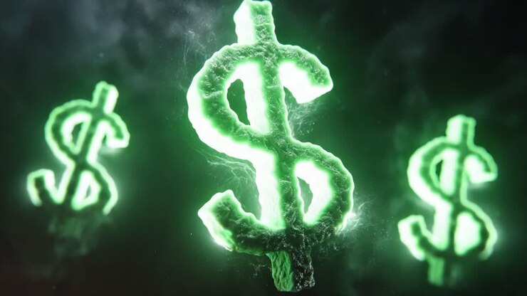Una visualizzazione accattivante della ricchezza: Simboli dinamici del dollaro verdi in volute eteree simili a fumo, che rappresentano valore e prosperità finanziaria