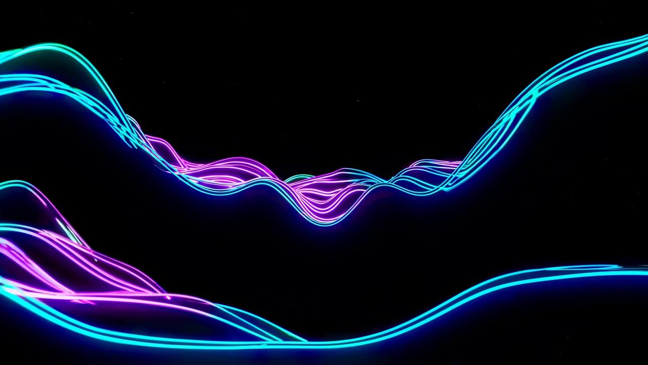 Abstract Neon Light Waves Flowing in Dark Space