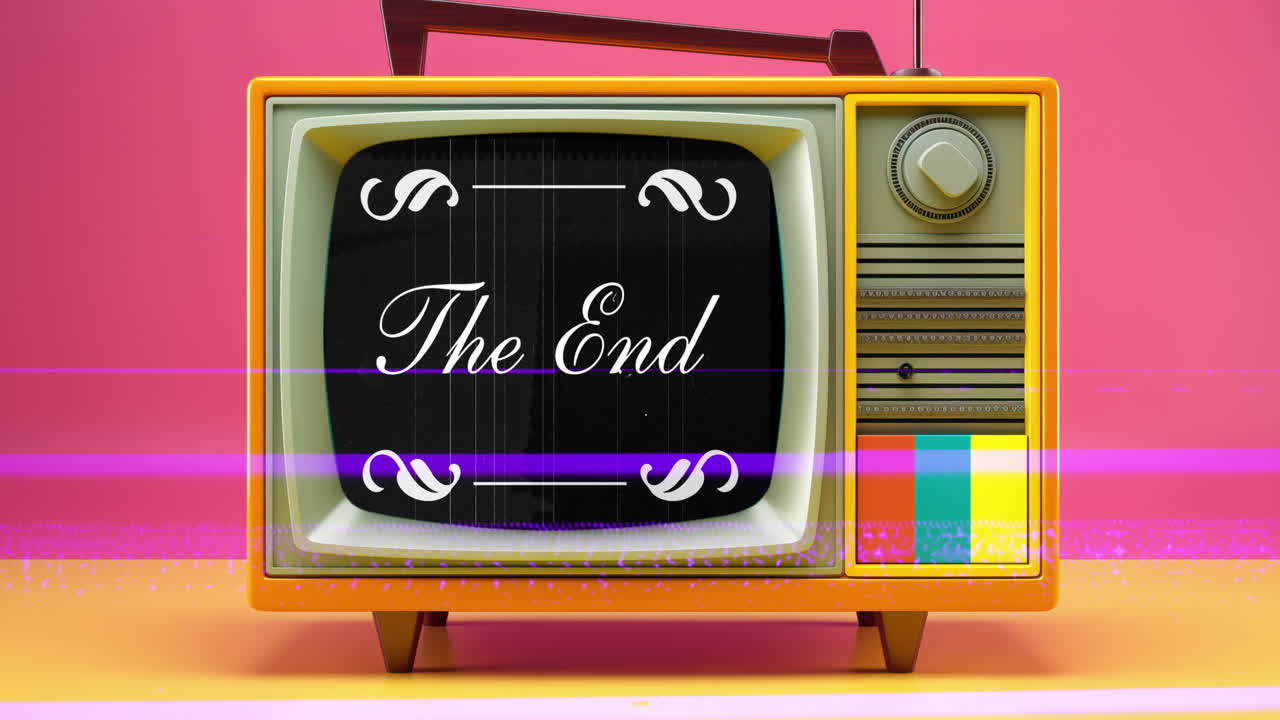 오버레이드 필름 글리치 텍스처를 가진 레트로 텔레비전 세트