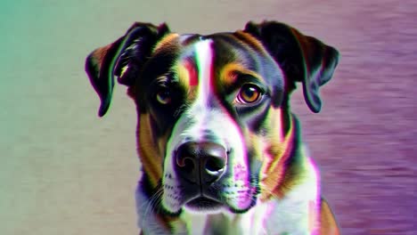 dog sits for a portrait against a variety of colorful and textured backdrops, showcasing its attentive demeanor