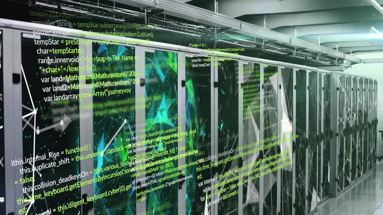 Animation of data processing and shapes over server room