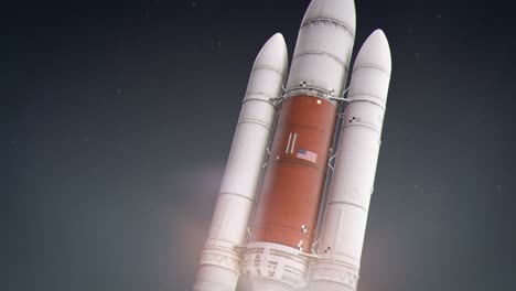 close tracking shot of a space rocket travelling from within the atmosphere into space