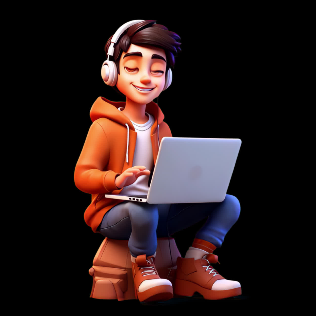 Youthful tech-savvy cartoon character animation isolated asset, transparent 4K video, alpha channel