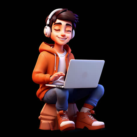 youthful tech-savvy cartoon character animation isolated asset, transparent 4k video, alpha channel