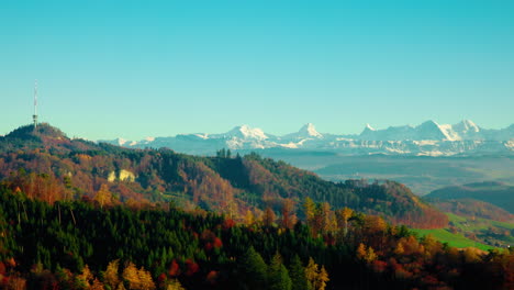 scenic bantiger hill near bern switzerland during autumn - aerial shot