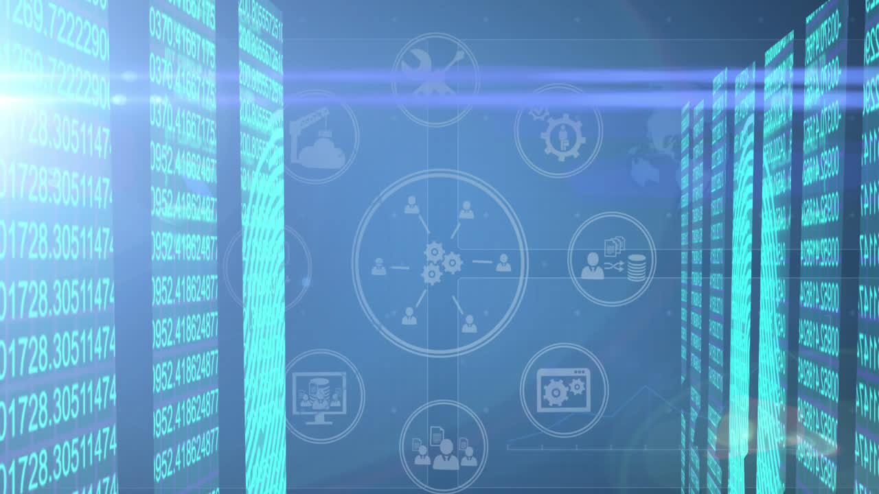 Animation of data processing over media icons