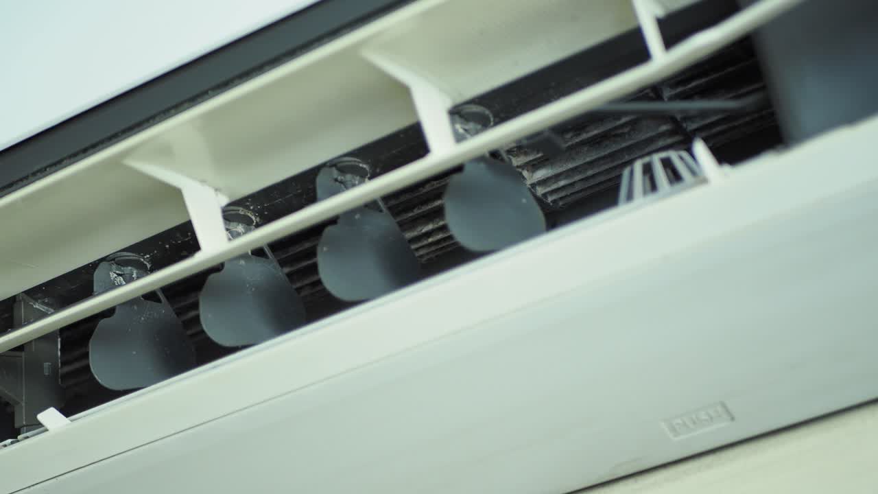 Cleaning the air conditioner from dust, mold (mould) and dirt. Cleaning the ventilator, fan and flushes out contamination from cavities. Scene A.