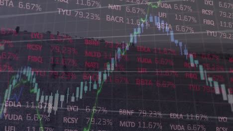 Animation-of-financial-and-stock-market-data-processing-against-landscape-with-mountains