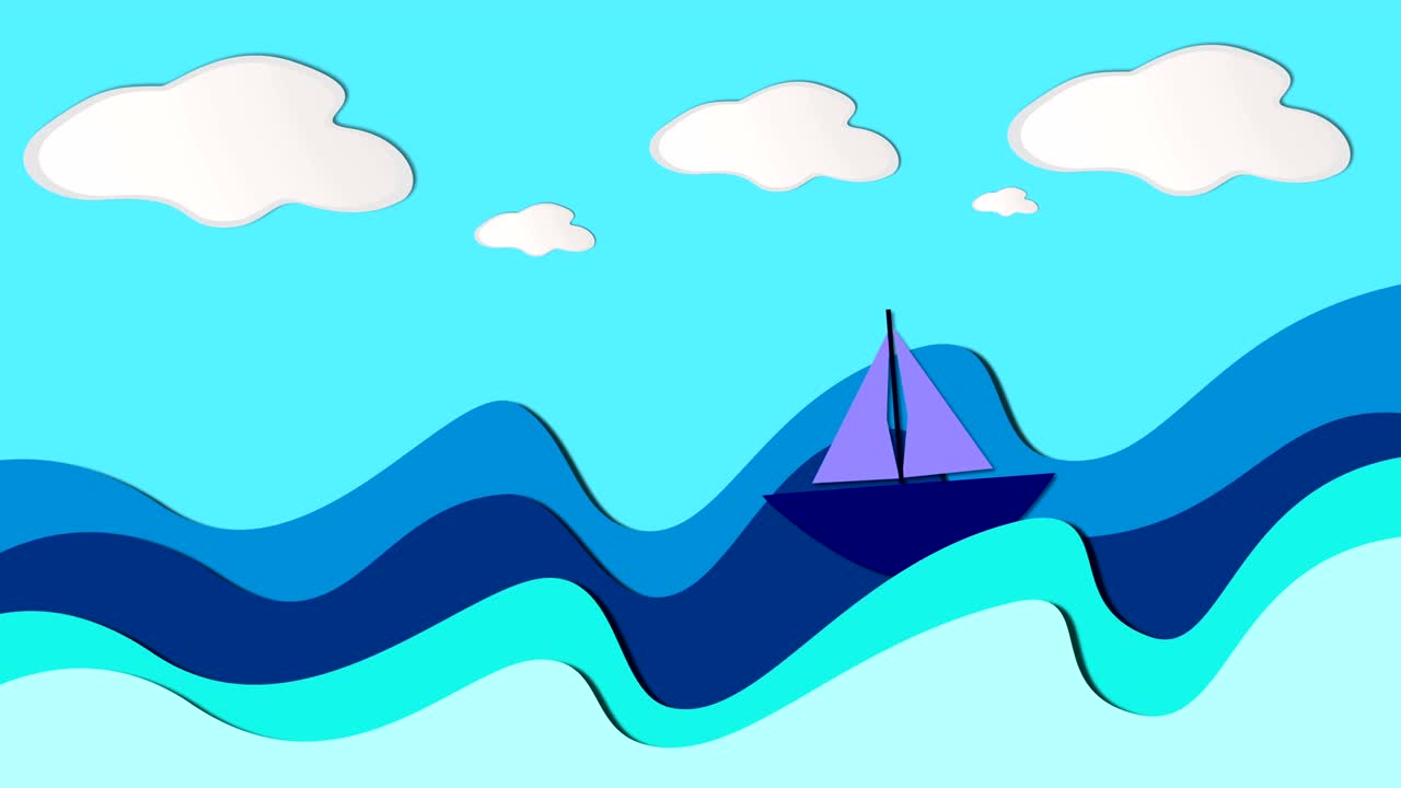 파도를 통과하는 배 애니메이션, 종이 배경