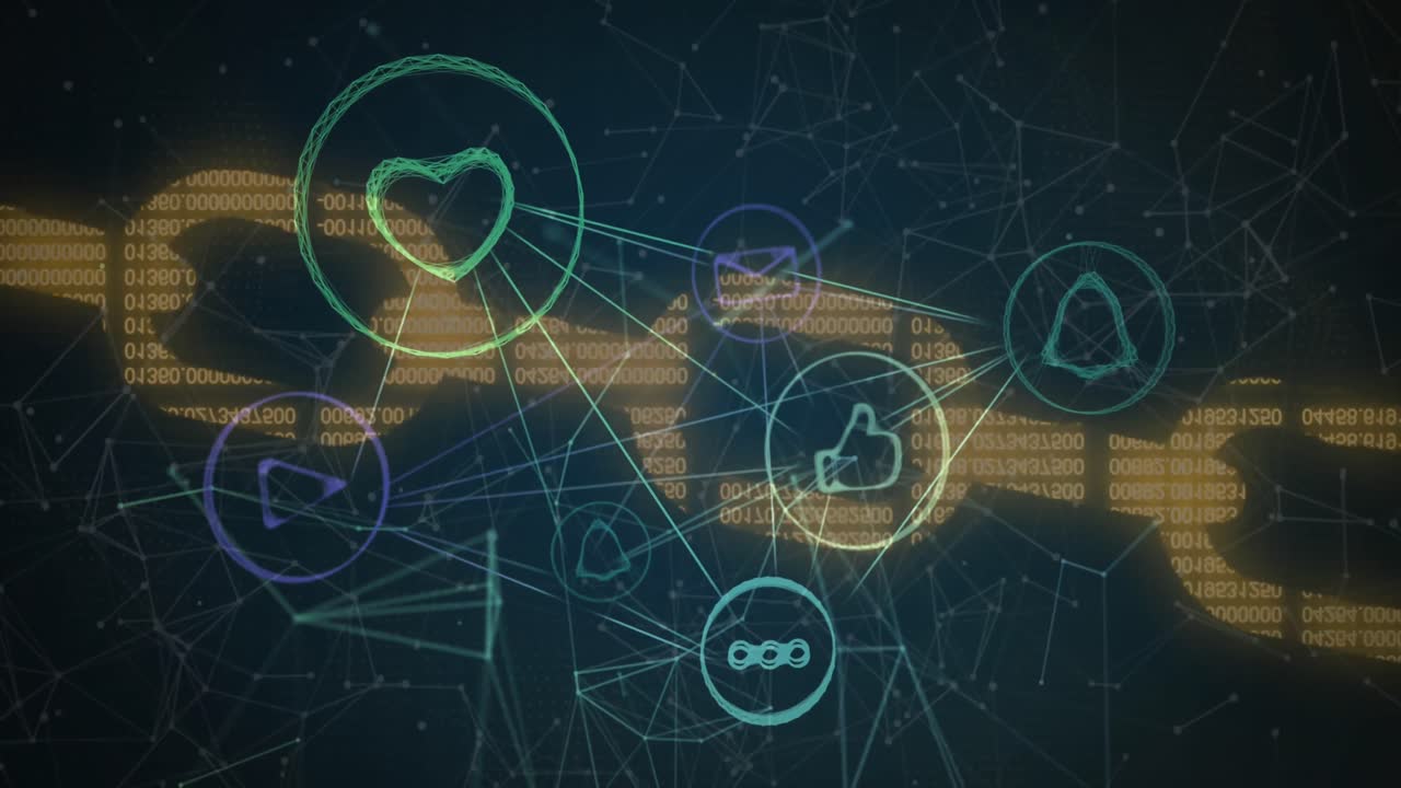 파란색 배경의 보안 체인에 대한 디지털 아이콘 네트워크