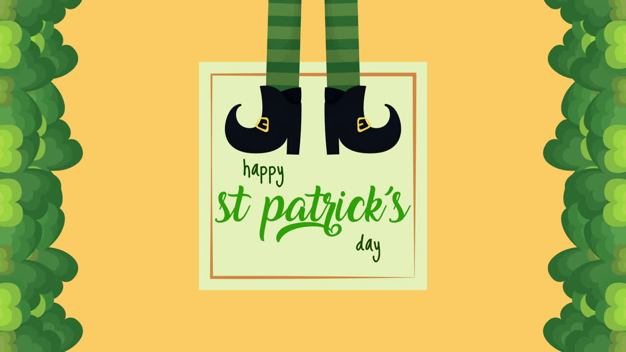 세인트 패트릭스 데이 애니메이션 카드 엘프 다리와 클로버