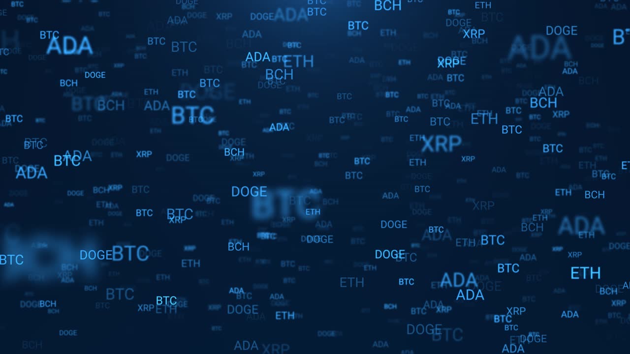 Moving Cryptocurrency Symbols. Abstract Background of Animated Digital Currency