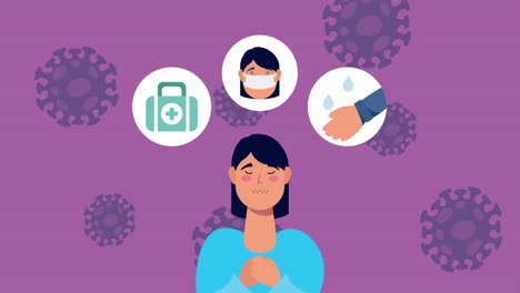 animación de la pandemia de coronavirus con mujeres y métodos de prevención