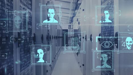 Animation-of-multiple-profile-icons-and-data-processing-against-computer-server-room