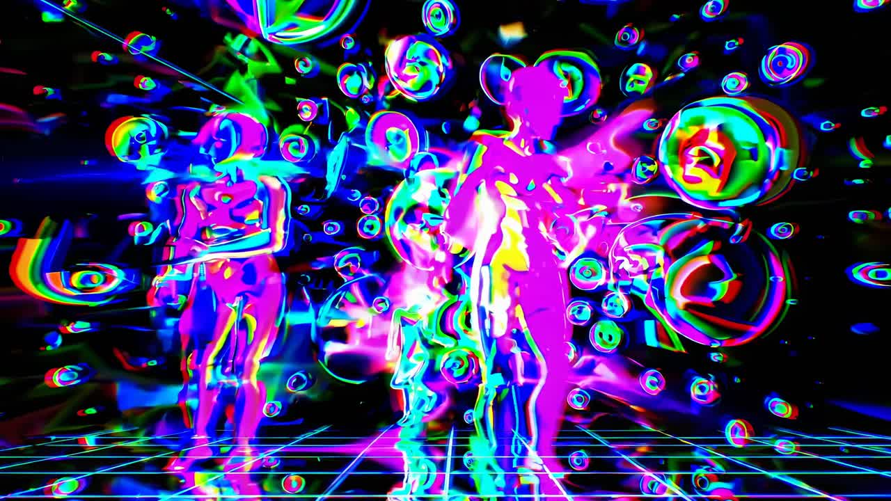 Cyberpunk Figures in a Glowing Digital Environment