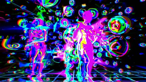 cyberpunk figures in a glowing digital environment