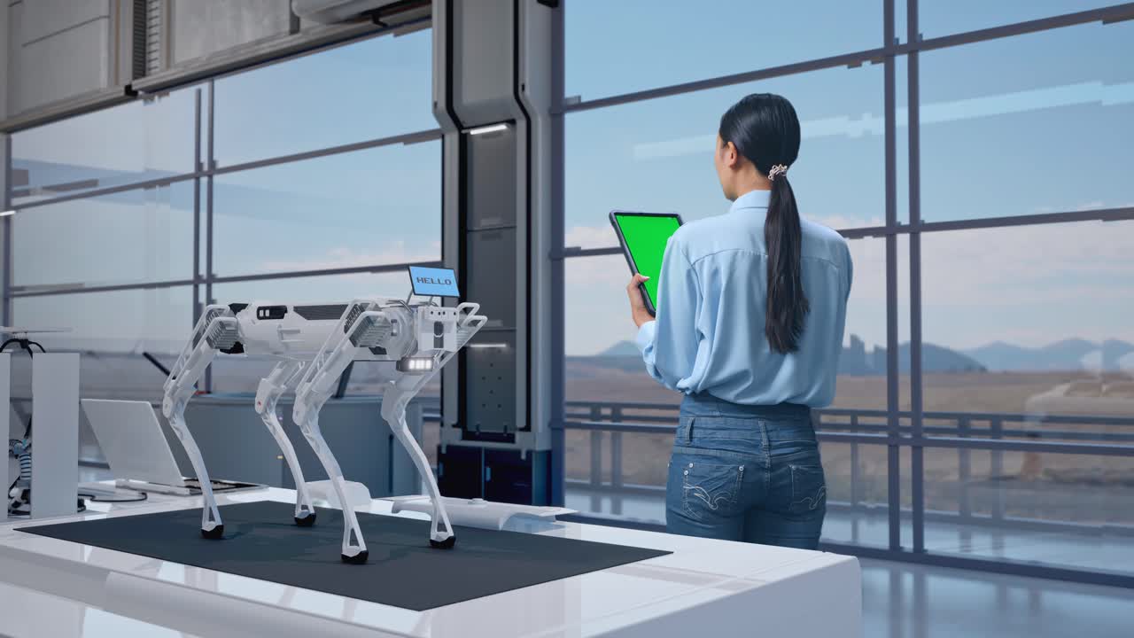 perro robot en un entorno de fábrica moderno